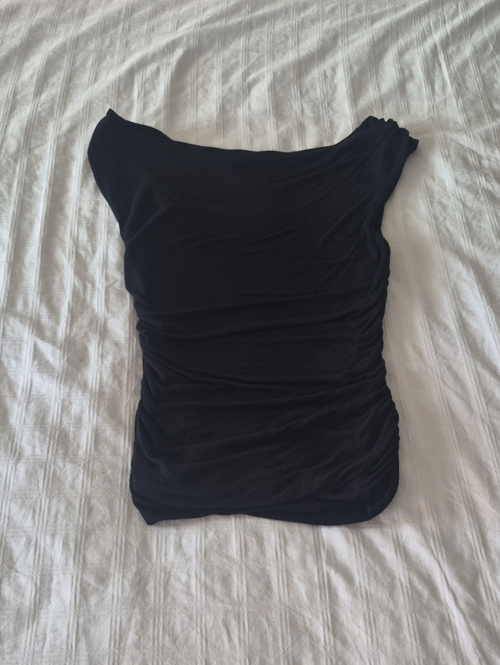Black One-Shoulder Or Off The Shoulder Ruched Tank Top